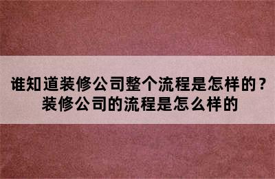 谁知道装修公司整个流程是怎样的？ 装修公司的流程是怎么样的